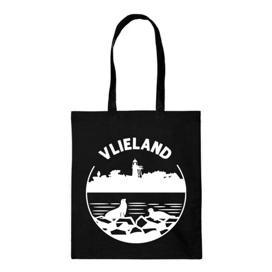 Katoenen Tas Vlieland Vintage met Vuurtoren Zwart