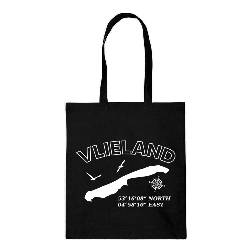 Katoenen Tas Vlieland met Coordinaten Zwart