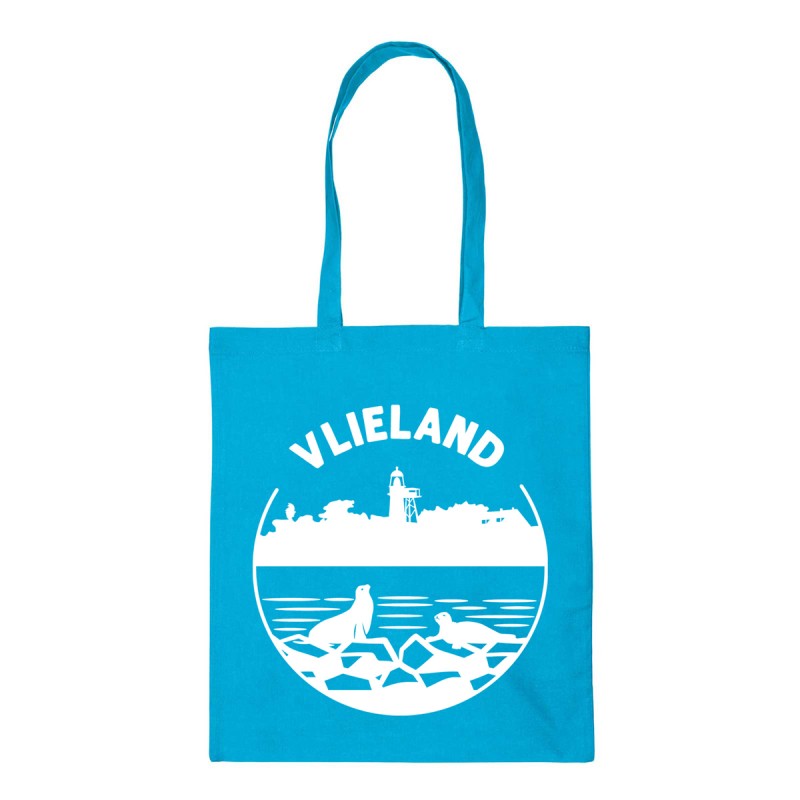 Katoenen Tas Vlieland Vintage met Vuurtoren Blauw