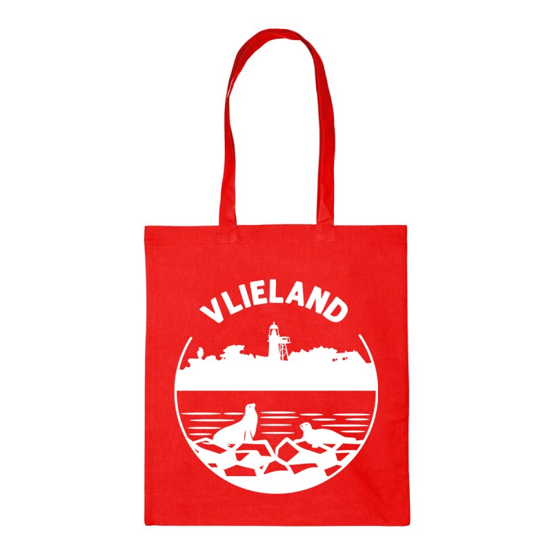 Katoenen Tas Vlieland Vintage met Vuurtoren Rood