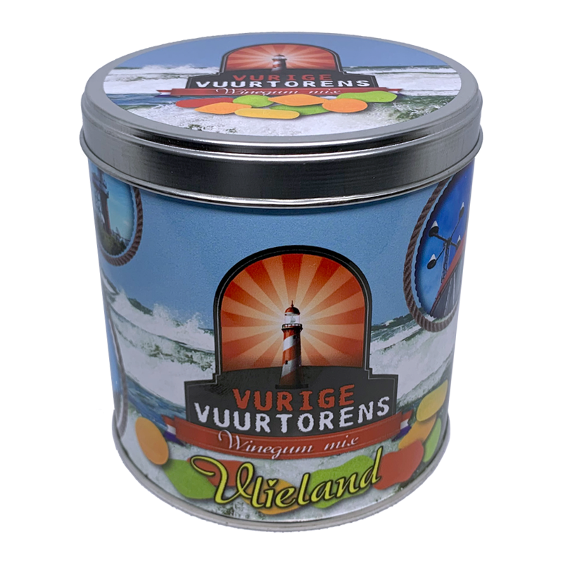 Snoepblik Vlieland Vurige Vuurtorens gevuld met Winegums